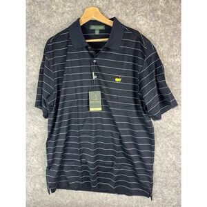 Masters Golf Polo Mens Large Striped Preformance Amen Corner Blue Pima Cotton